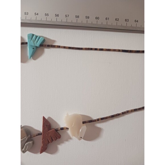 Zuni Fetish Heishi Two Stranded Multi-stone Necklace Black Bear Pendant Vintage - Picture 12 of 16